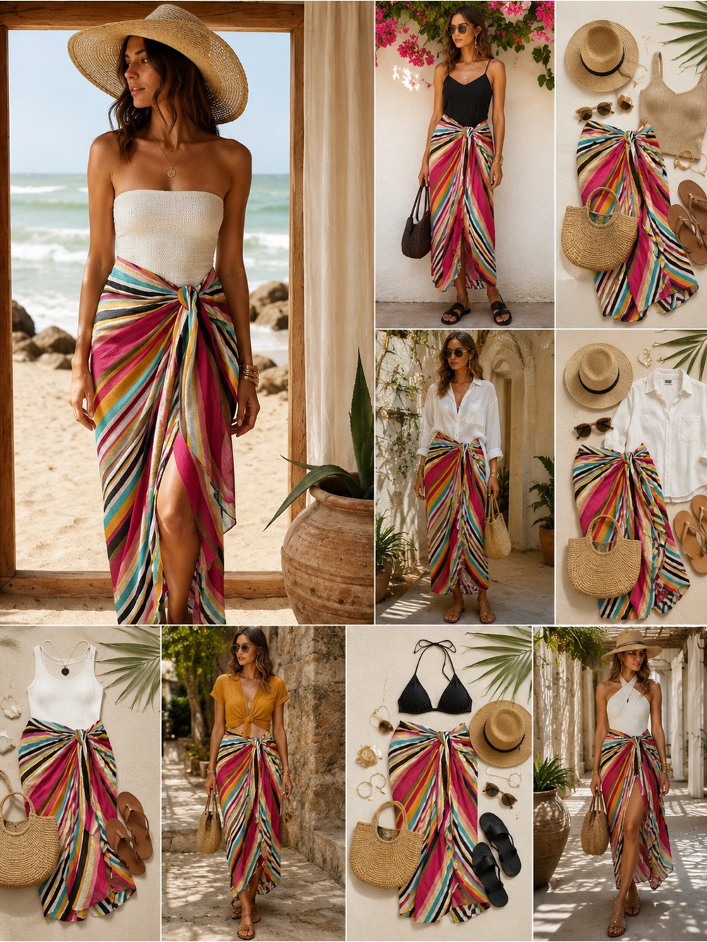 Fate Maria Striped Sarong Maxi Skirt NWT Large Draped Knot Beach Vacation Resort